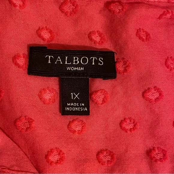 TALBOTS Women’s Size 1X Button Up Blouse Top Swiss Dot Pink Shirt Long Sleeve - Picture 2 of 8